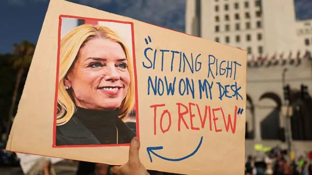 Плакат с изображением Пэм Бонди и ее цитатой "список у меня на столе"