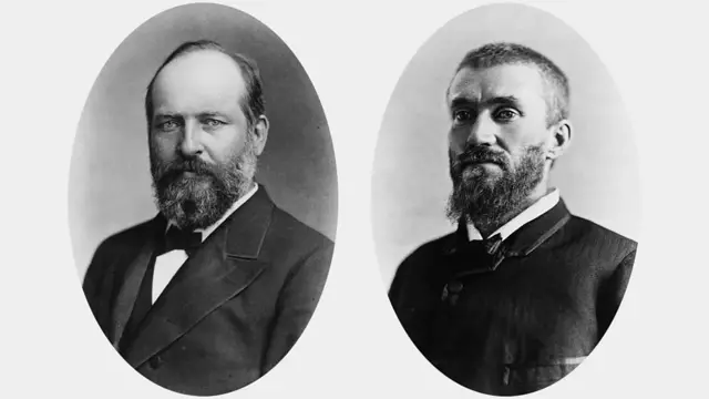 Chân dung Tổng thống James Garfield (trái) và kẻ giết ông Charles L Guiteau