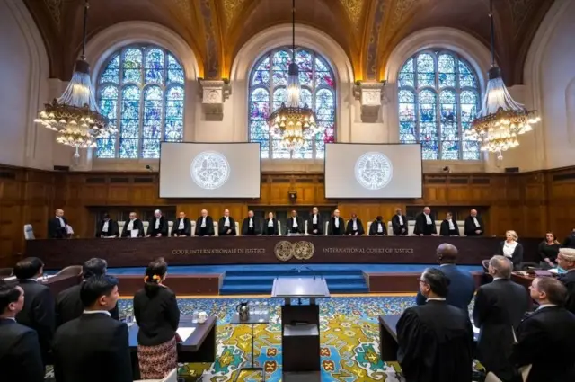 International Court of Justice shows a general view of The International Court of Justice (ICJ) holding a public hearing on Decembre 10, 2019