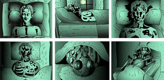 Cómic de la transformación de Gregorio Samsa en cucarrón