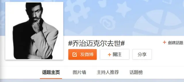 新浪微博“乔治迈克尔去世”话题主页（26/12/2016）