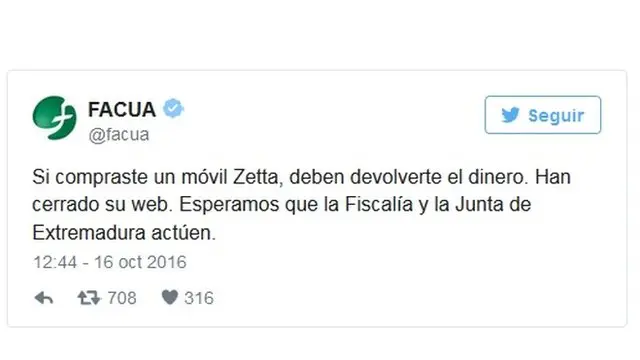 Comentario de FACUA en Twitter