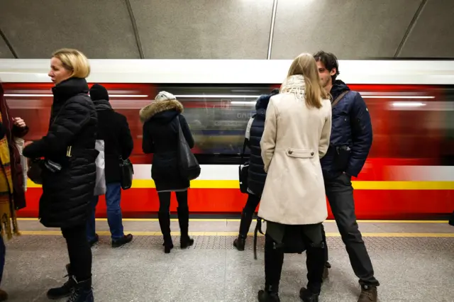 People are seen waiting for the subway in Warsaw, Poland on January 15, 2019. (Photo by Jaap Arriens/NurPhoto via Getty Images)
