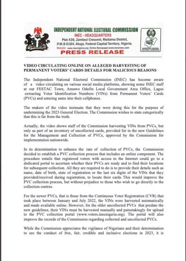 Àtẹ̀jáde tí INEC fi léde