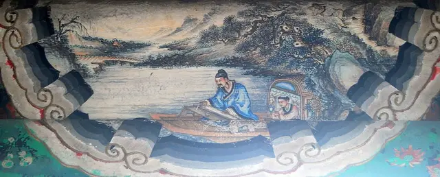 Mural de Bo Ya tocando un laúd en el Pasillo Largo del Antiguo Palacio de Verano, Beijing