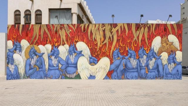 جدارية الشعلات المعلقة التي كلفت مؤسسة الشارقة للفنون خادم علي برسمها