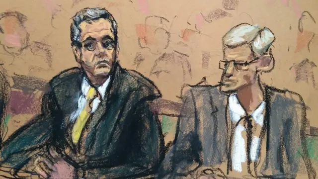 Ông Michael Cohen cùng luật sư tại phiên tòa hôm 21/8