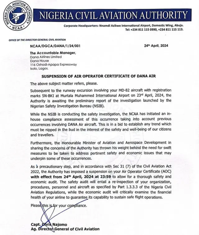 Iwe aṣẹ lọ rọọkun nile ti wọn fun Dana Air