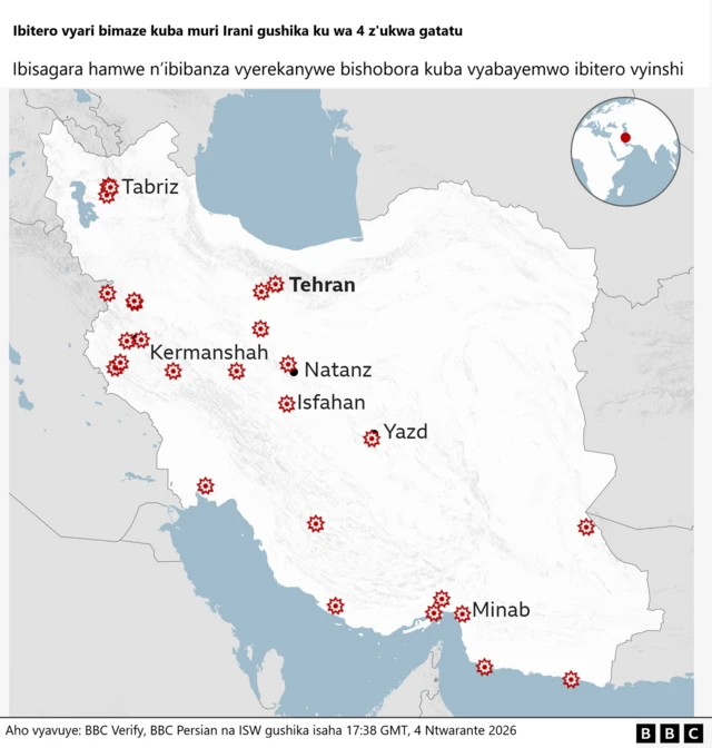 Mu bibanza bimaze guterwa: - Tabriz - Tehran - Isfahan - Yazd - Kermanshah - Minab 