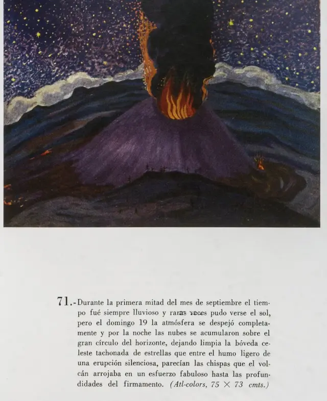 Pintura del Paricutin en la noche.