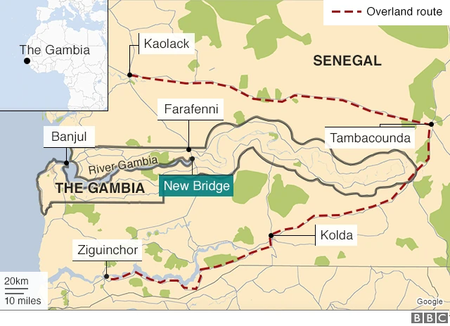 Map showing the location of the new bridge