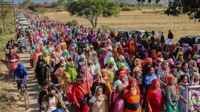 Women protest against violence in Jiribam in November 2024