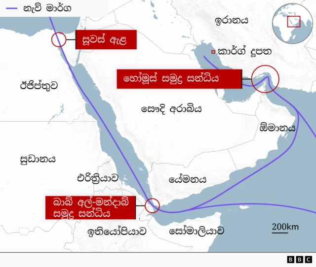 Map of Middle East shipping routes 