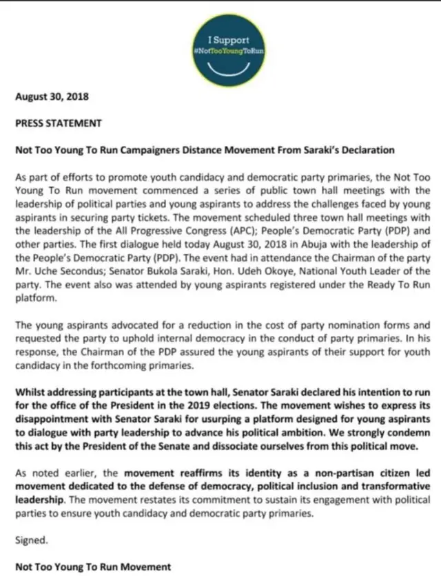 Atejade ẹgbẹ Not Too Young to Run Movement