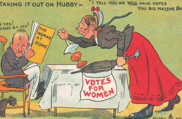 بطاقة بريدية تظهر امراة تصرخ على زوجها