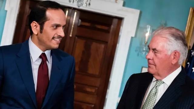 ريكس تيلرسون خلال اجتماعه مه نظيره القطري محمد بن عبد الرحمن آل ثاني