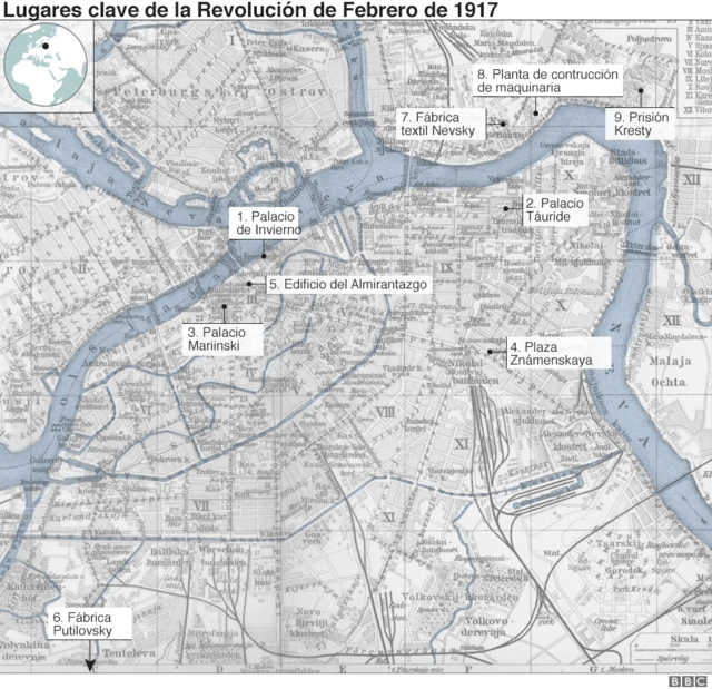 Mapa de la Revolución de Febrero