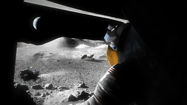 Artwork: Astronaut looks across the Moon's surface