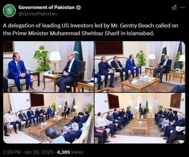  جینٹری بیچ کی پاکستان کے وزیراعظم سے ملاقات