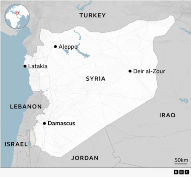 یہ نقشہ شام کے مغربی ساحل پر واقع لاذقیہ کو دکھا رہا ہے