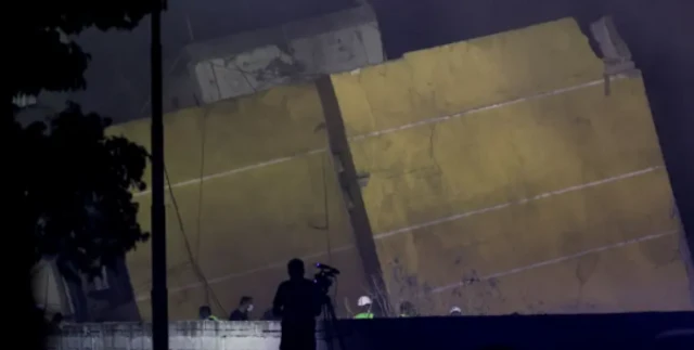 One building appears to have been left leaning to one side 