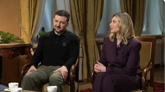 Володимир і Олена Зеленські під час інтерв'ю на телемарафоні