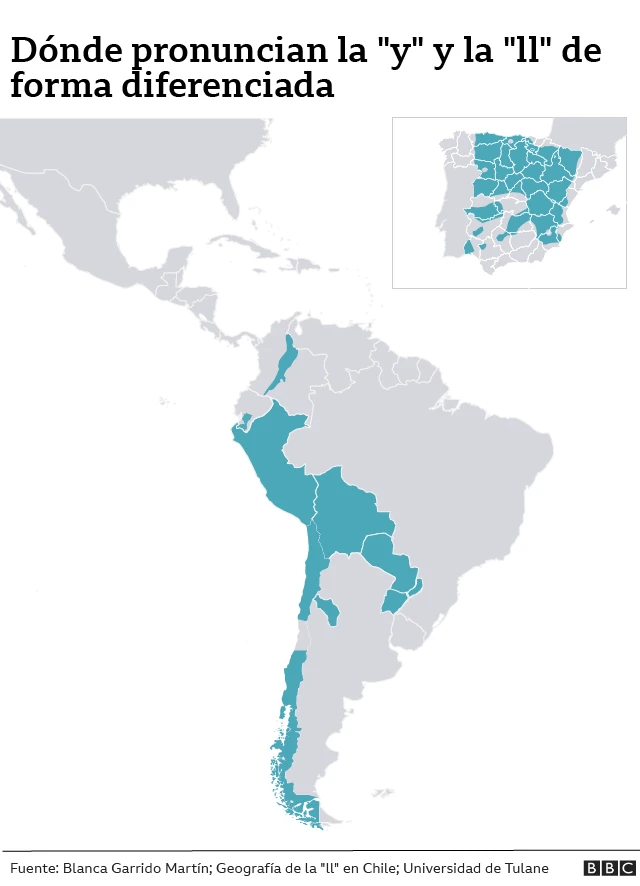 Mapa de zonas donde se diferencia la "y" y la "ll"