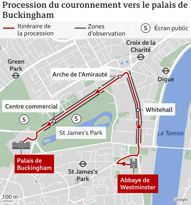 Procession du couronnement vers le palais de Buckingham 