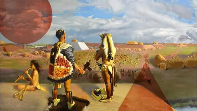 À son apogée, Moundville comptait des temples et des résidences sur des monticules de terre, comme sur cette représentation.