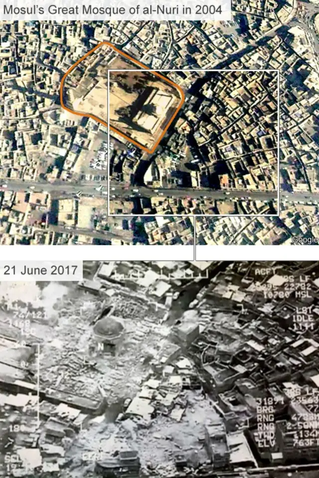 الجيش العراقي نشر الصورتين لبيان تدمير الجامع