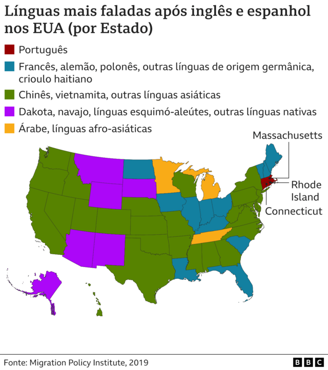 Mapa mostra 3 Estados dos EUA onde português é língua mais falada após  inglês e espanhol - BBC News Brasil