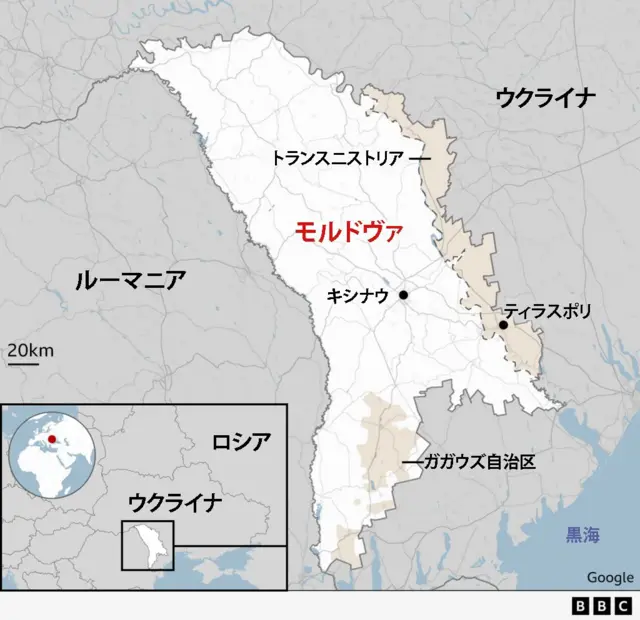 モルドヴァと周辺の地図