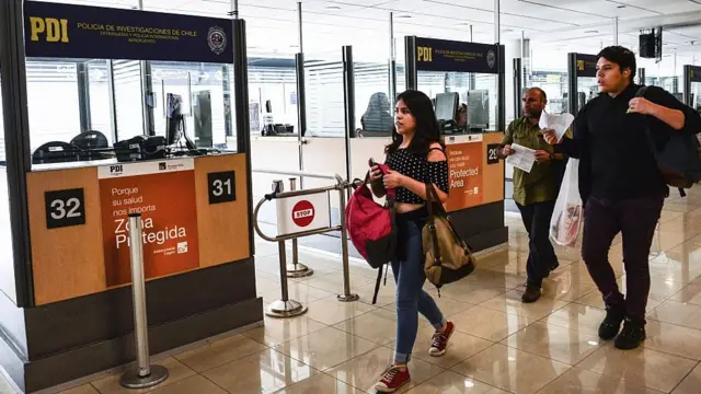 Puesto de la PDI en aeropuerto chileno.