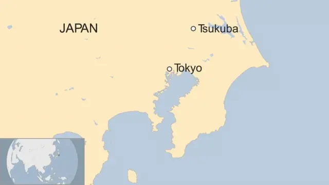A map showing Tokyo and Tsukuba in Japan