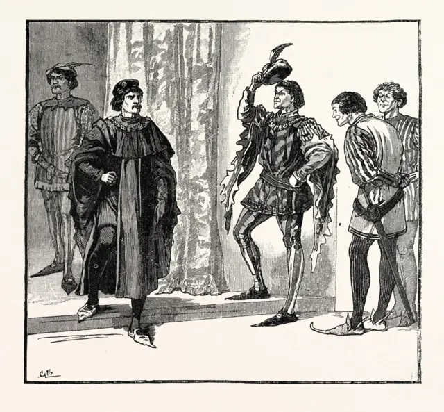 Пирс Гавестон и английские бароны. Гравюра XIX века.