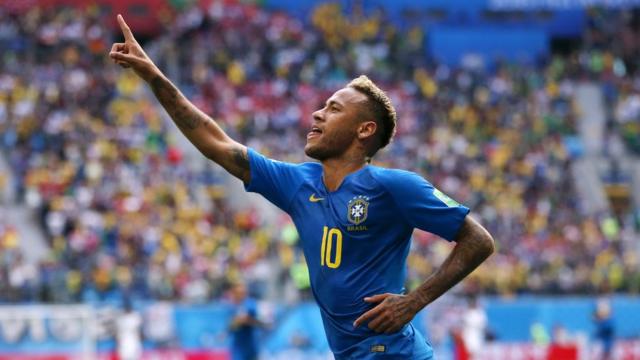 Neymar celebrates scoring against Costa Rica