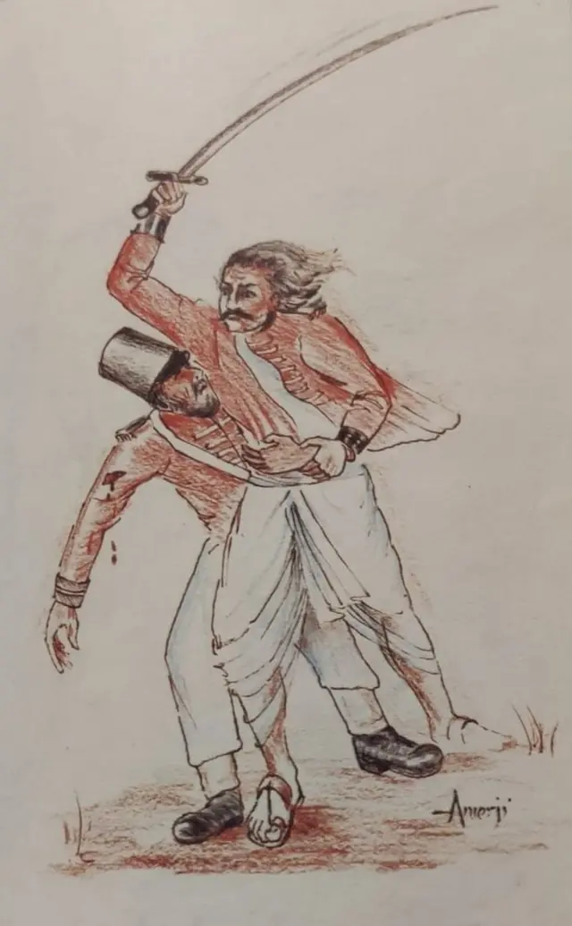 मंगल पांडेंना मागून पकडताना शेख जलटू