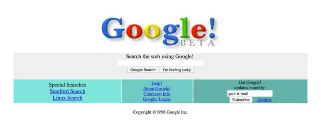 O layout inicial do Googlejogos cartas grátis online1998