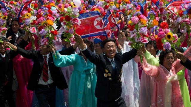North Koreans celebrating