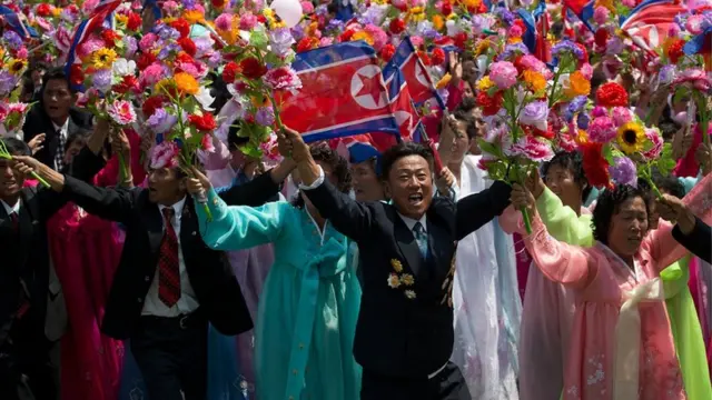 North Koreans celebrating