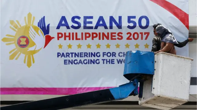 แผ่นป้ายต้อนรับตัวแทนประเทศสมาชิกอาเซียนที่กรุงมะนิลา