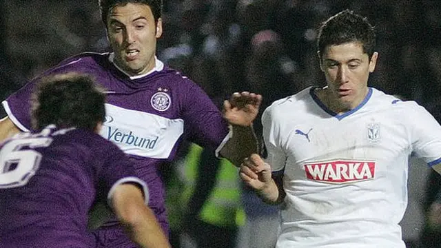 Robert Lewandowski playing for Lech Poznan