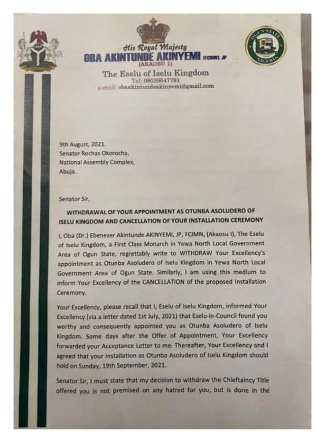 Akwụkwọ ozi s n'aka Ọba Akintude Akinyemi