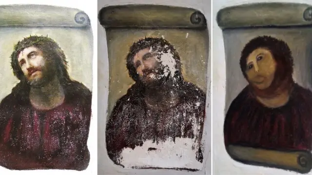 Ecce Homo original, deteriorado pela passagem do tempo e 'restaurado'