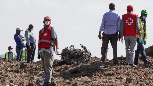 ইথিওপিয়ান এয়ারলাইন্সের বিধ্বস্ত বিমানটির ধ্বংসাবশেষ
