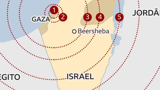 mapa com alcance do armamento do hamas