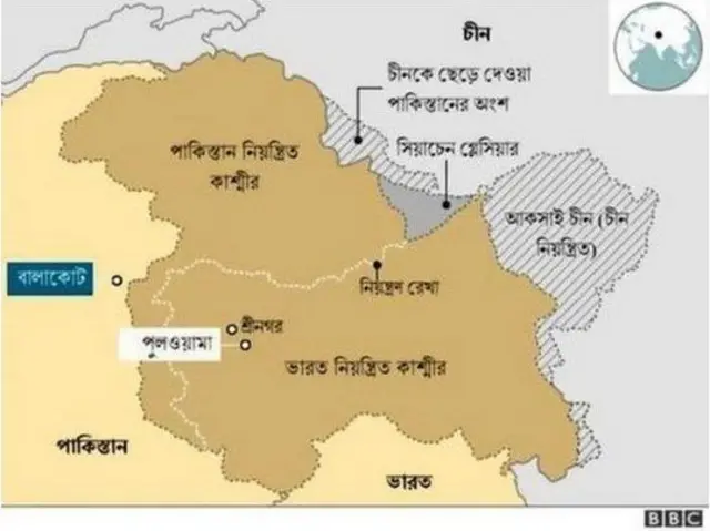 কাশ্মীর এখন ভারত ও পাকিস্তানের নিয়ন্ত্রিত দুই অংশে বিভক্ত।