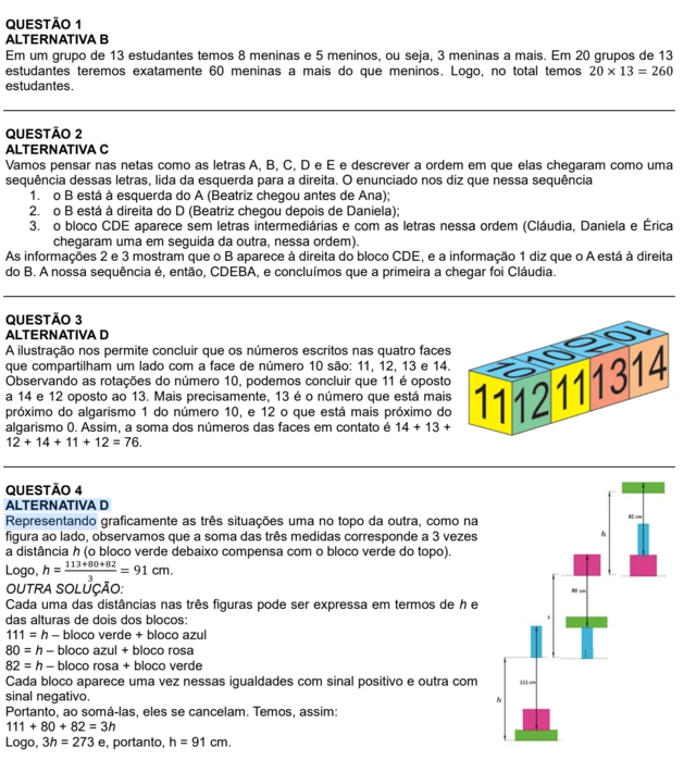 A solução dos exercícios da Obmep