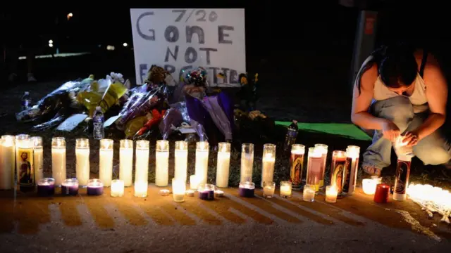 Night vigil for the victims of the 2012 movie theatre shootings in Aurora