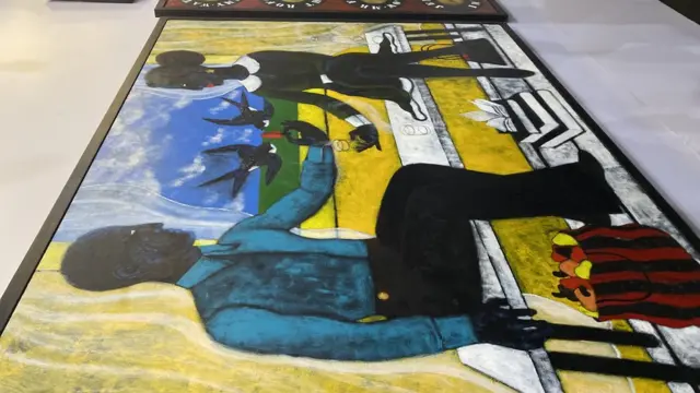 Abe Odedina dey use acrylic on plywood take dey draw